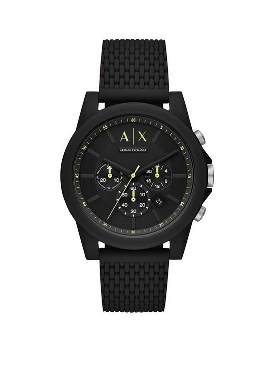 front image of armani-exchange-chronograph-black-silicone-watch