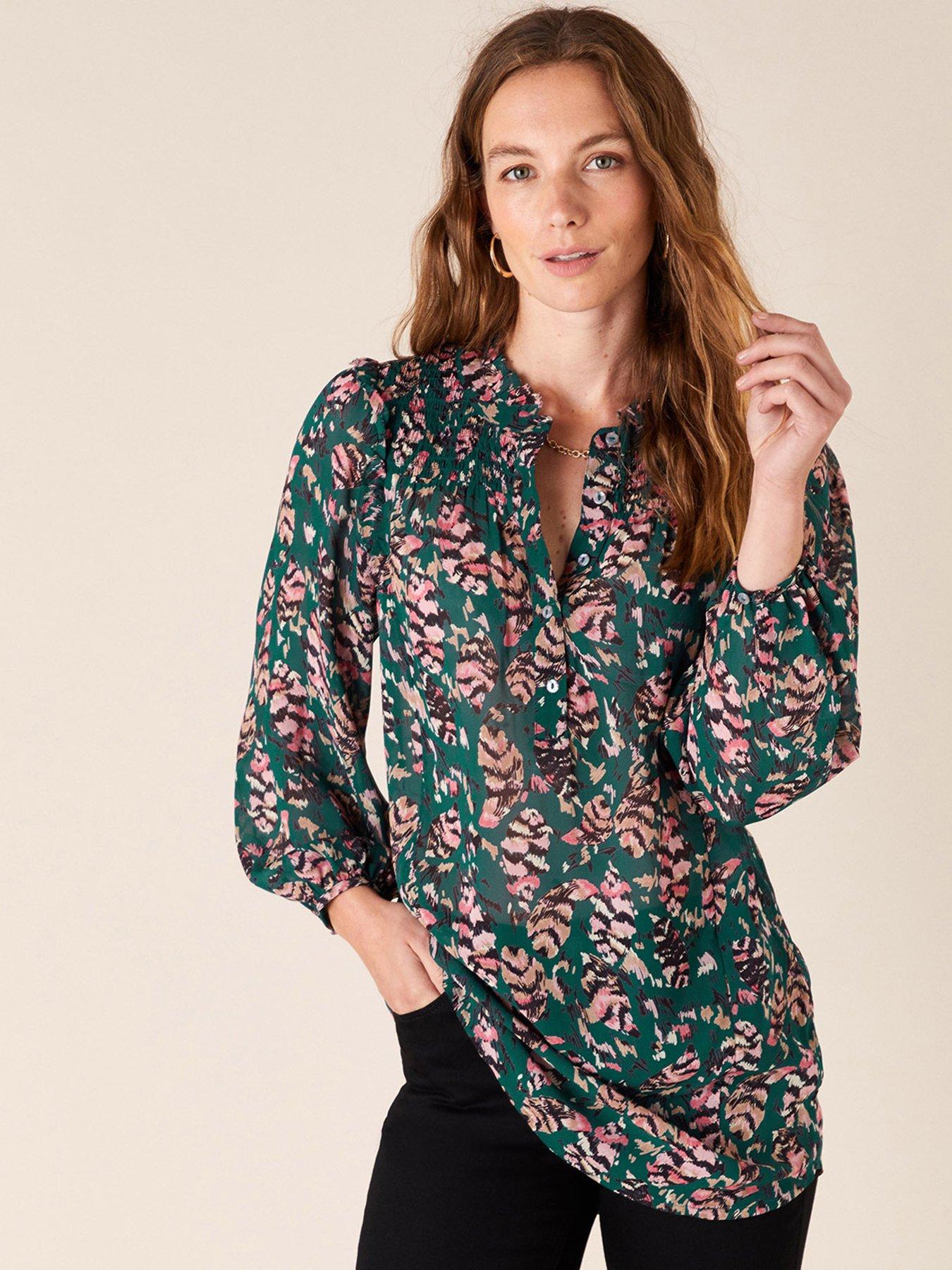 Monsoon Feather Print Sustainable Top | very.co.uk