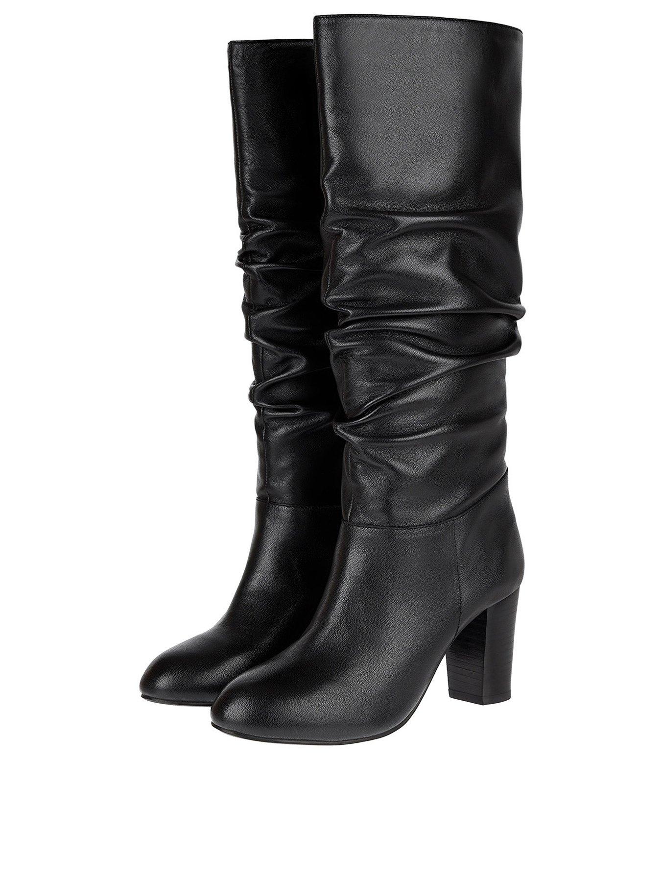 Monsoon Slouch Long Leather Boots - Black | very.co.uk