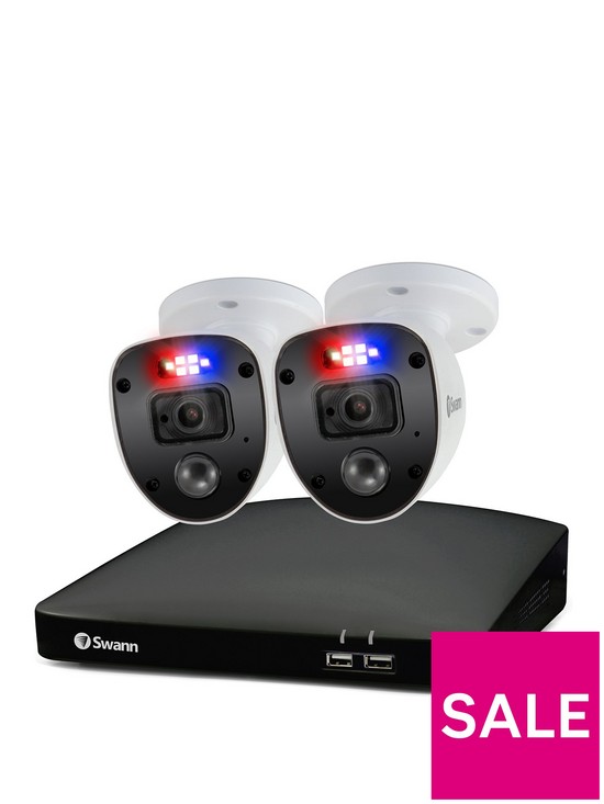 front image of swann-smart-security-cctv-system-4-chl-1080p-1tb-hdd-dvr-2-x-pro-enforcer-cameras-works-with-alexa-google-assistant-amp-swann-security-swdvk-446802sl-eu