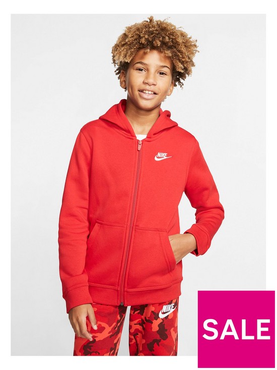 front image of nike-boys-hoodie-full-zip-club-jacket-red