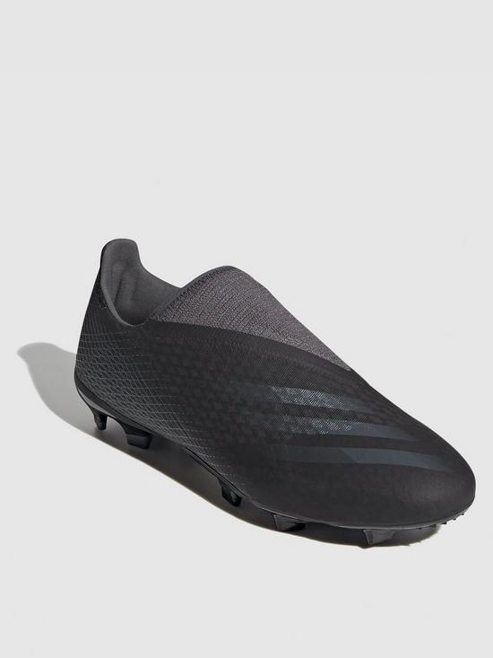 front image of adidas-mens-x-laceless-ghosted3-firm-ground-football-boots-black