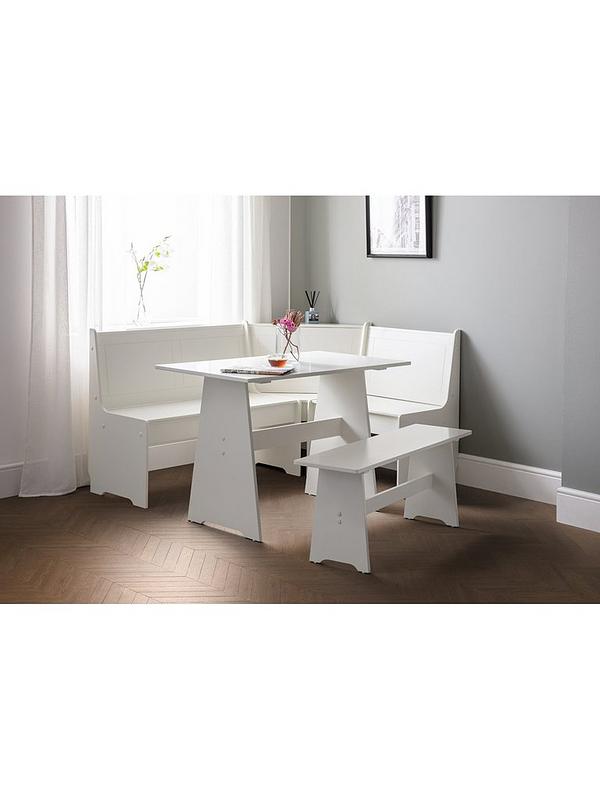 Newport 109 cm Dining Table Set + Bench and Corner Storage Bench - White