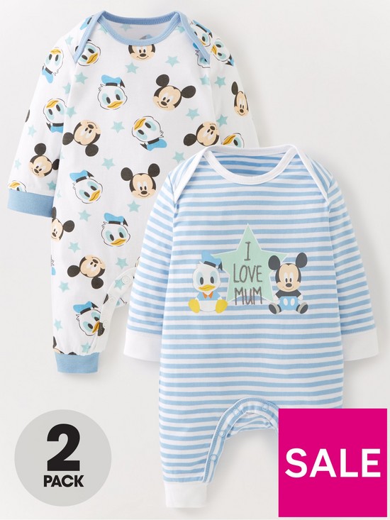 front image of mickey-mouse-baby-boy-mickey-mouse-and-donald-duck-2-pack-sleepsuit-blue