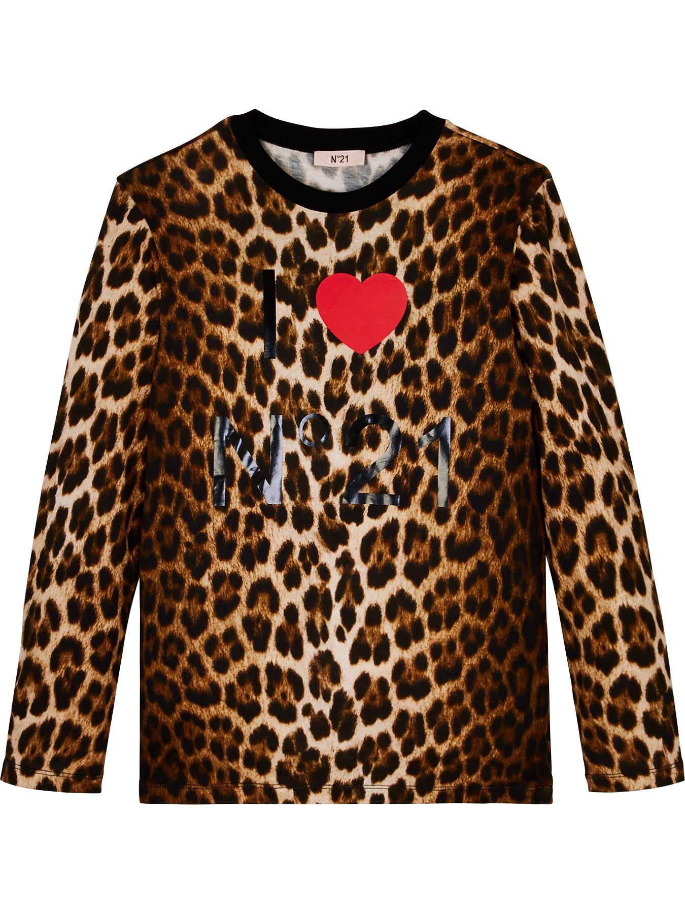 No 21 Girls Long Sleeve Leopard Print Logo T Shirt Brown Very Co Uk