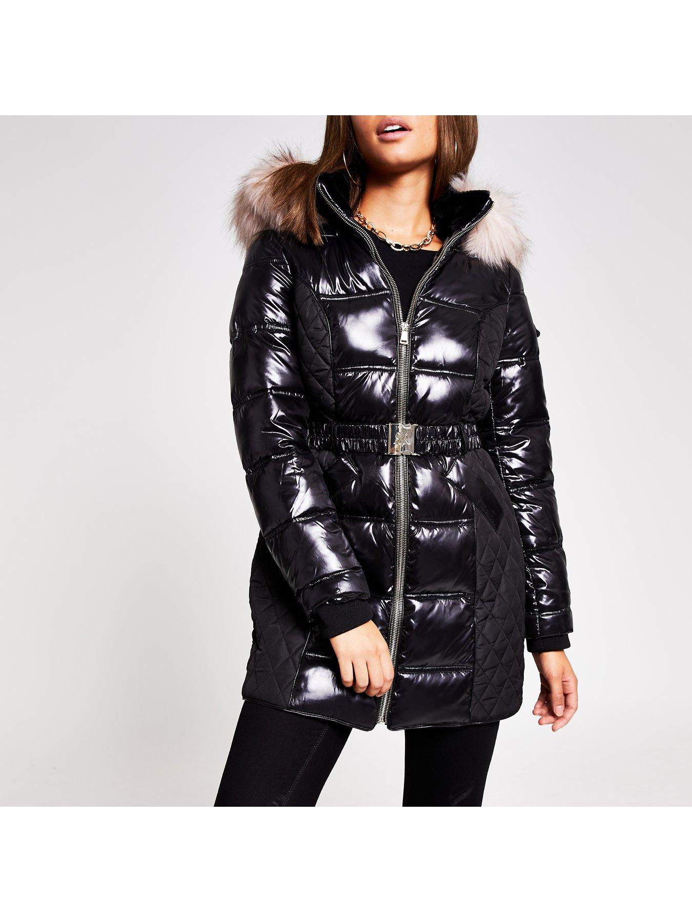 river island longline parka jacket in black