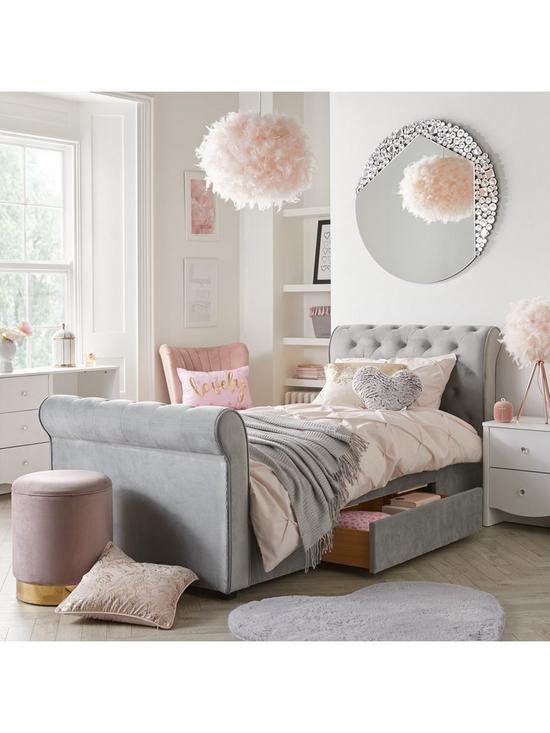 front image of very-home-evie-childrensnbspvelvet-bed-framenbspwith-side-drawer-storage-and-mattress-options-buy-and-save