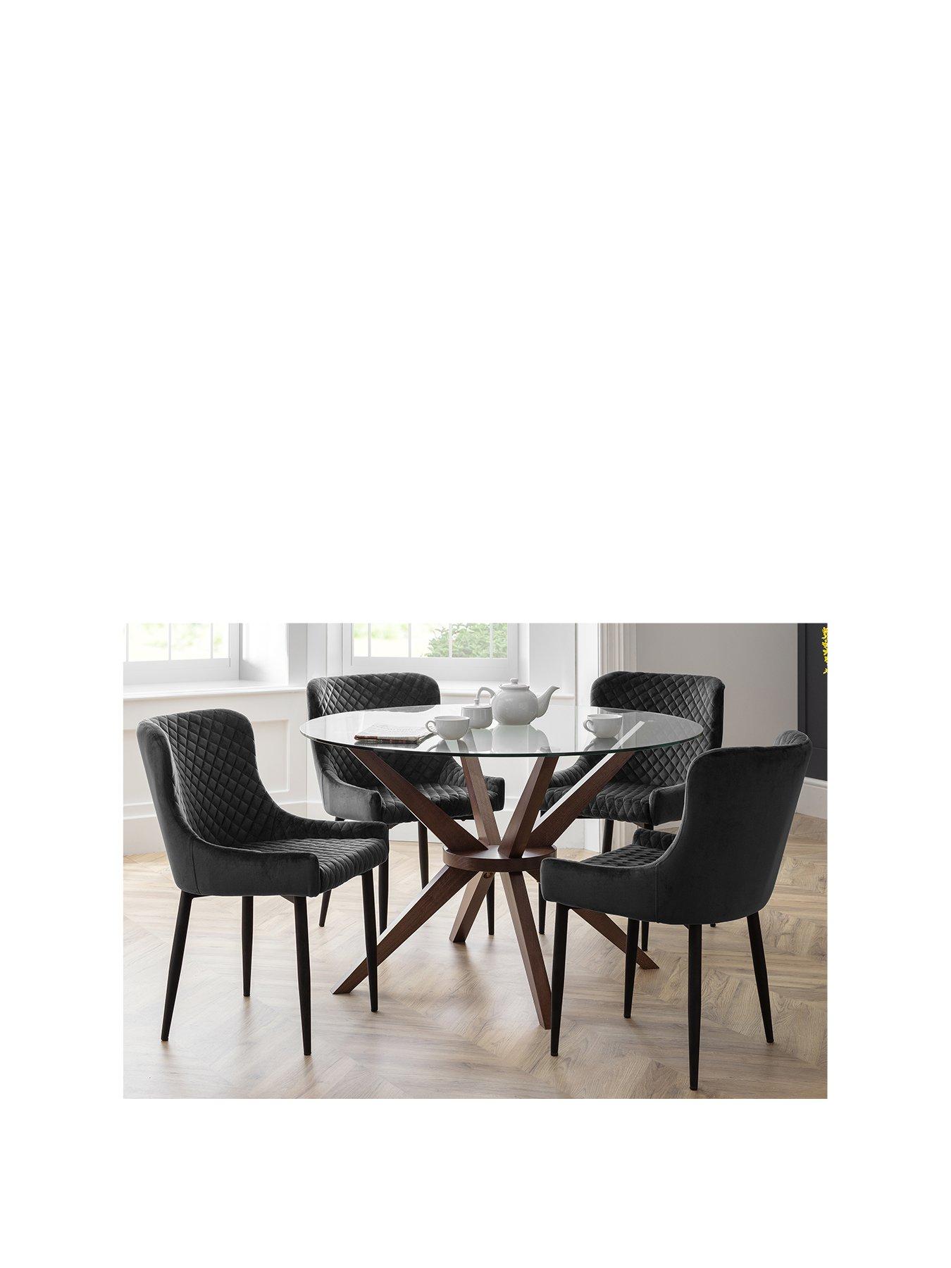 Product photograph of Julian Bowen Set Of Chelsea 120 Cm Round Glass Top Dining Table 4 Luxe Grey Chairs from very.co.uk