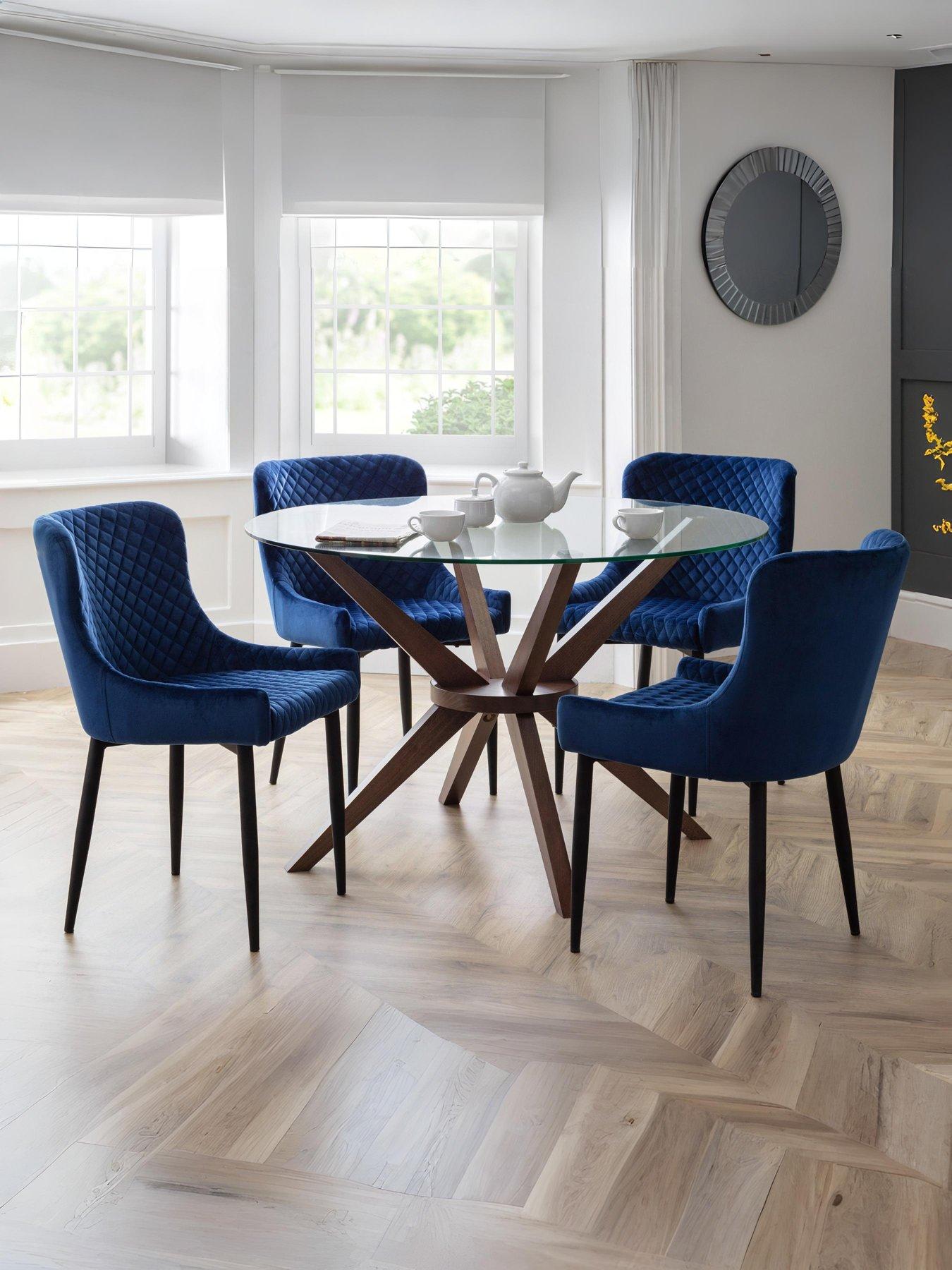 undefined Chelsea 120 cm Round Dining Table + 4 Luxe Blue Chairs