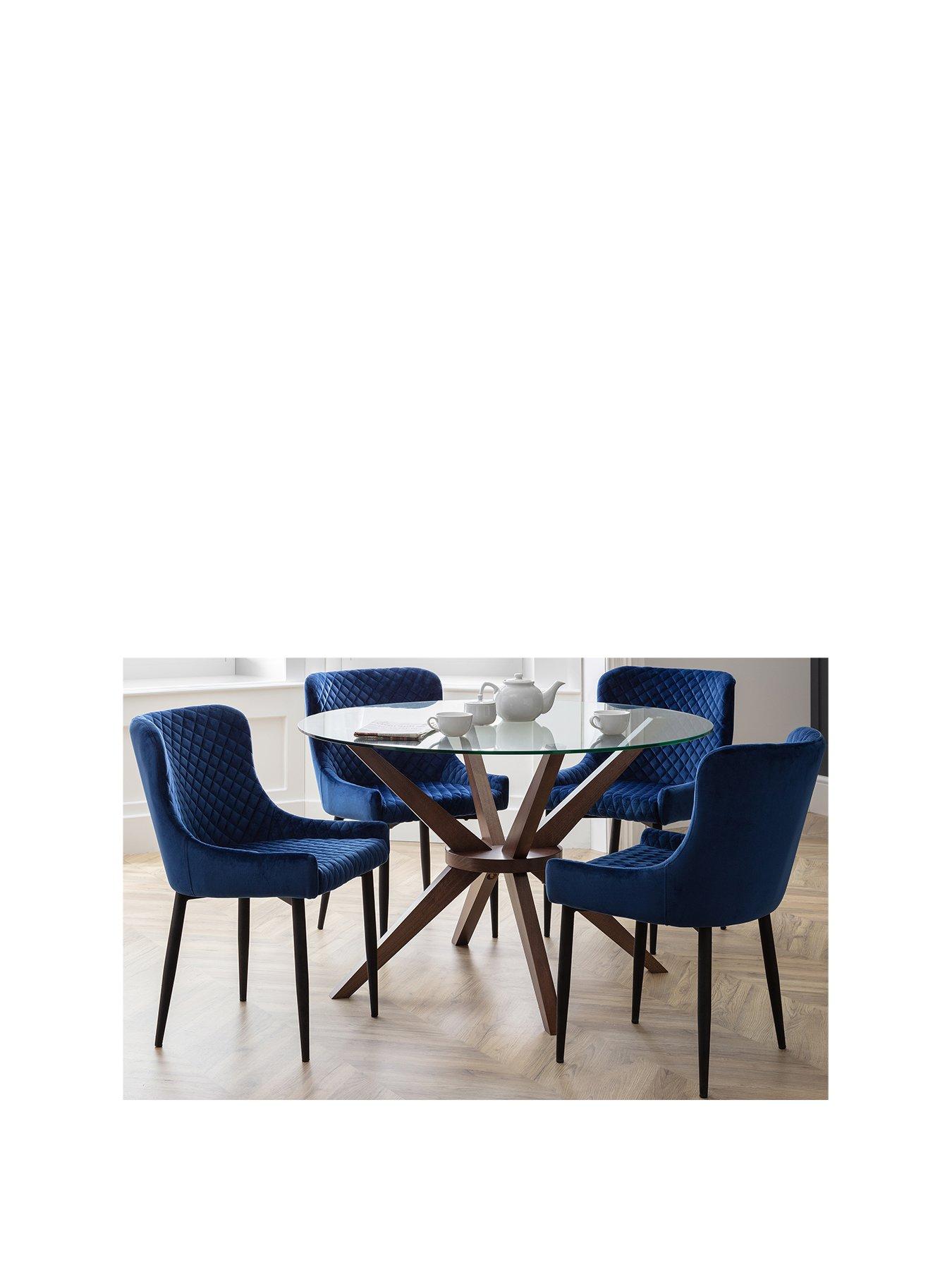 Julian Bowen Chelsea 120 Cm Round Dining Table + 4 Luxe Blue Chairs