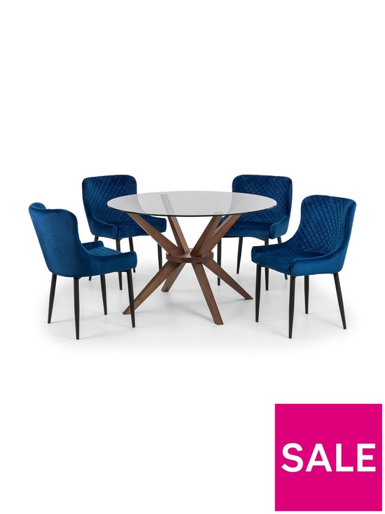 stillFront image of julian-bowen-chelsea-120nbspcm-round-dining-table-4-luxe-blue-chairs