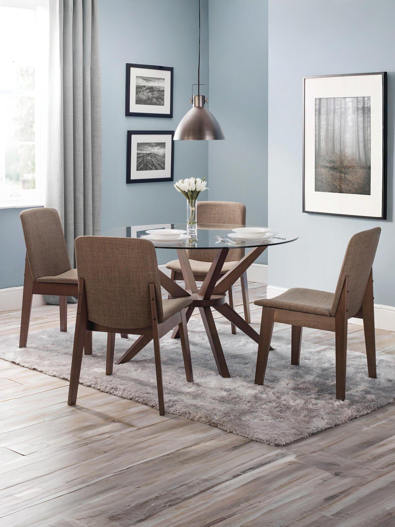 undefined Set of Chelsea Round Glass Table + 4 Kensington Fabric Chair