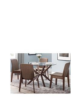 Julian Bowen Set Of Chelsea Round Glass Table + 4 Kensington Fabric Chair