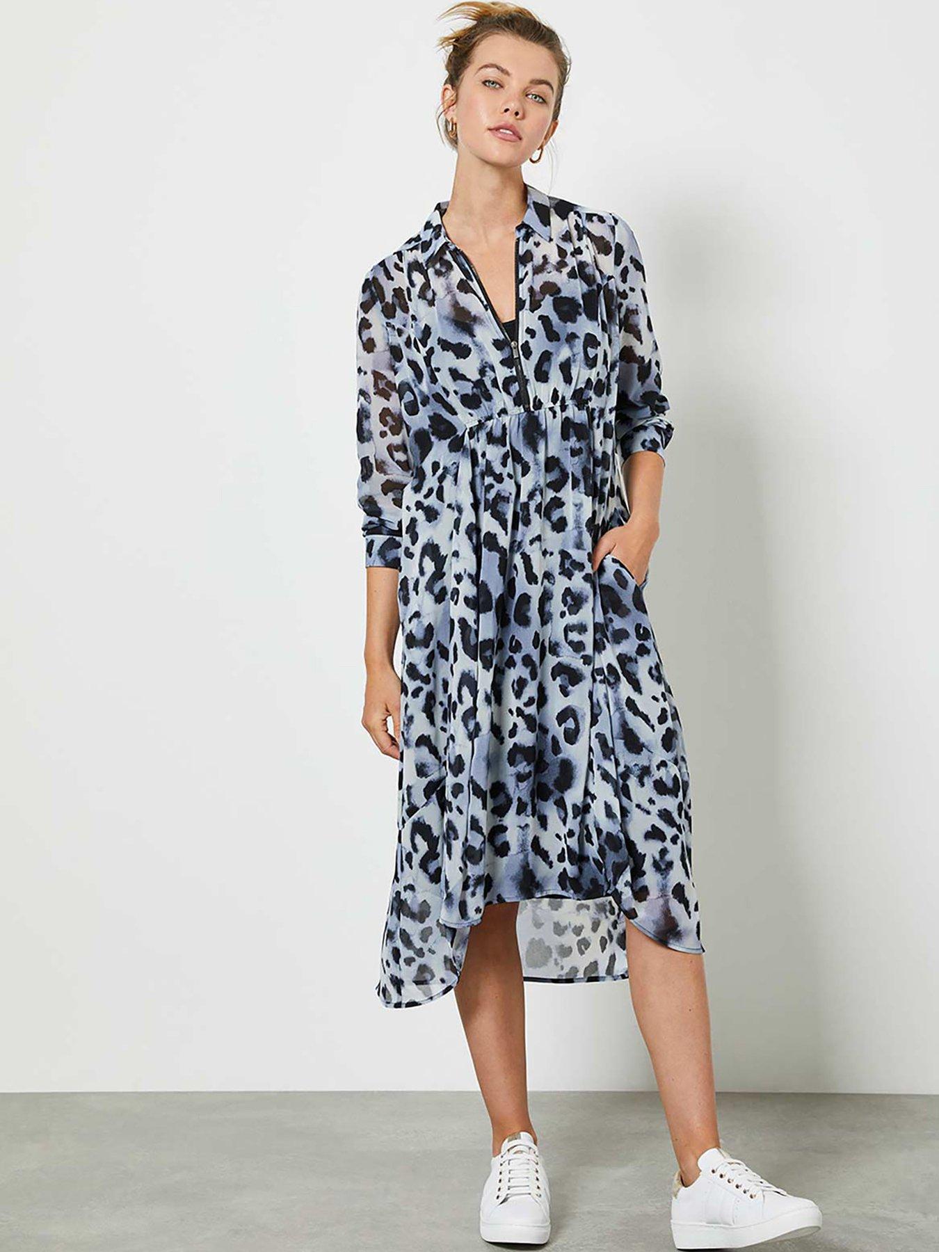 blue animal print shirt dress