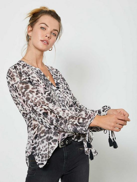 front image of mint-velvet-amber-animal-ombre-print-boho-blouse-neutral
