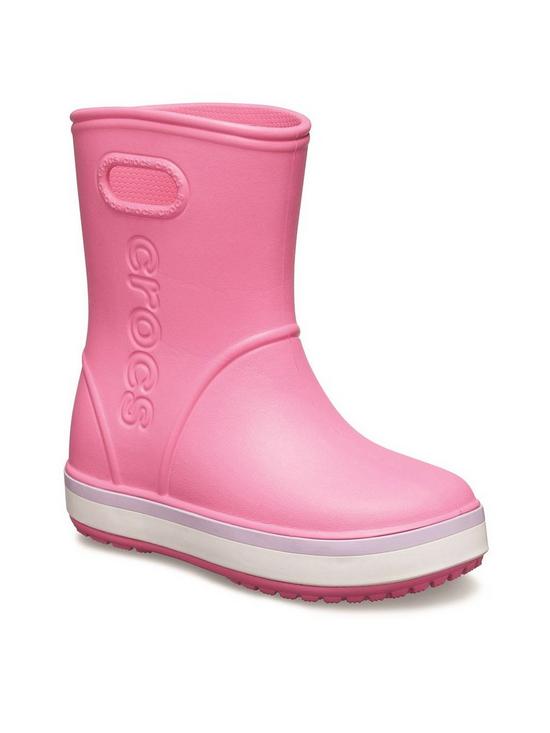 front image of crocs-girls-crocband-rainboot-pink