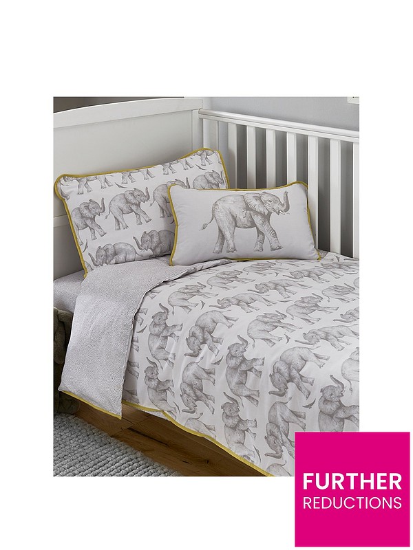 Elephant Trail Cot Bed Duvet Cover Set, Yellow And White Double Duvet Cover Asda Uk