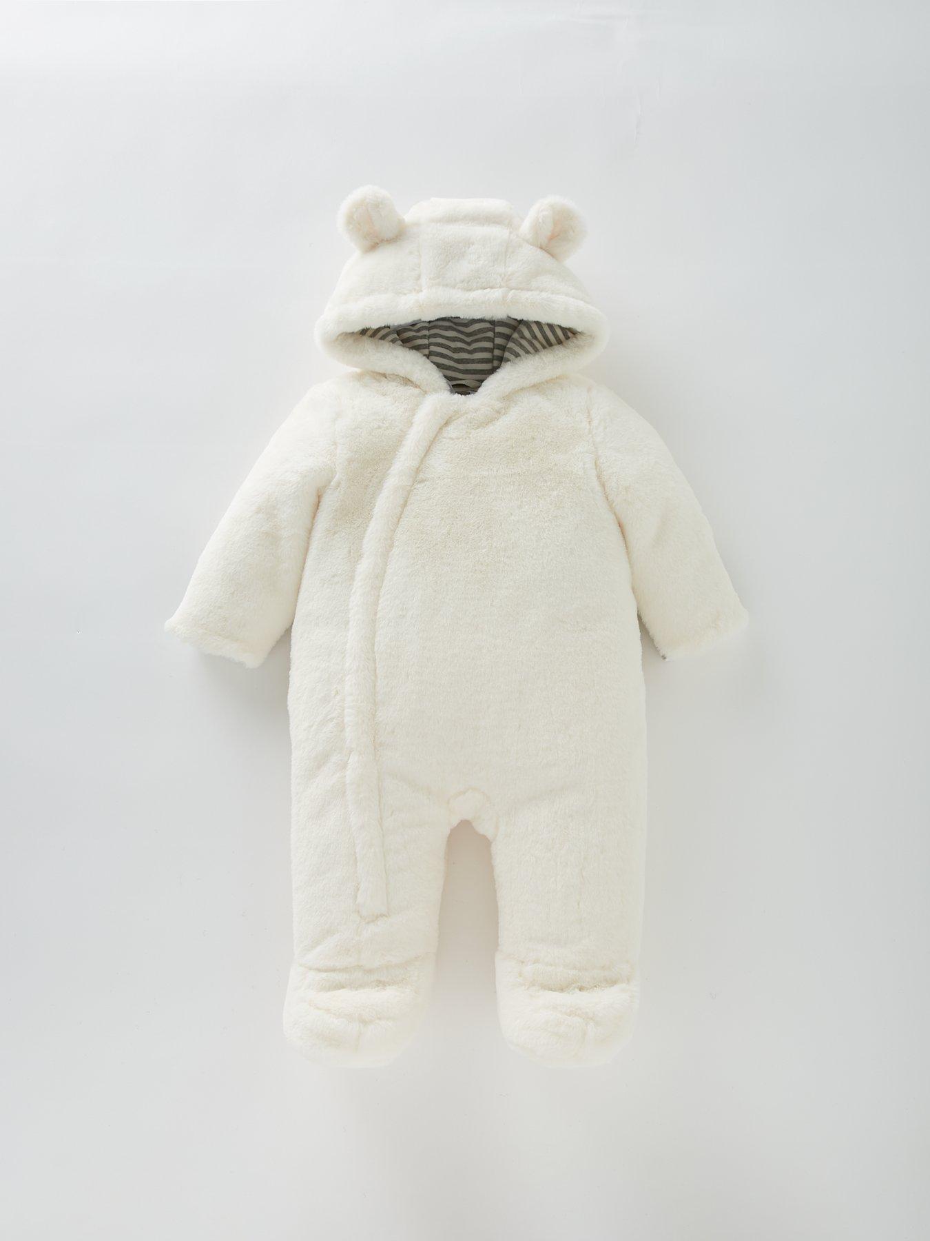 Mini V by Very Baby Unisex Faux Fur Cuddle Suit - Ivory