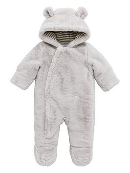 Mini V By Very Baby Unisex Faux Fur Cuddle Suit - Grey