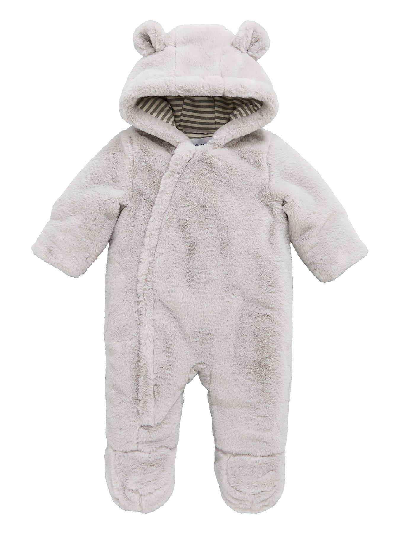 Mini V by Very Baby Unisex Faux Fur Cuddle Suit - Grey