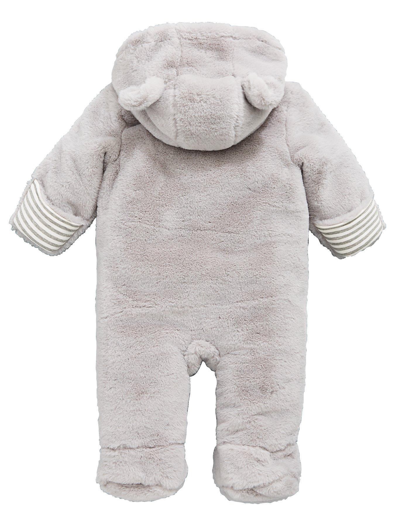 Mini V by Very Baby Unisex Faux Fur Cuddle Suit - Grey | very.co.uk