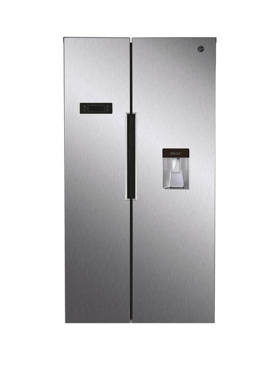front image of hoover-h-fridge-500-maxi-nbsphhsbso-6174xwdk-american-fridge-freezer-with-total-no-frost-and-water-dispenser--nbspstainless-steel