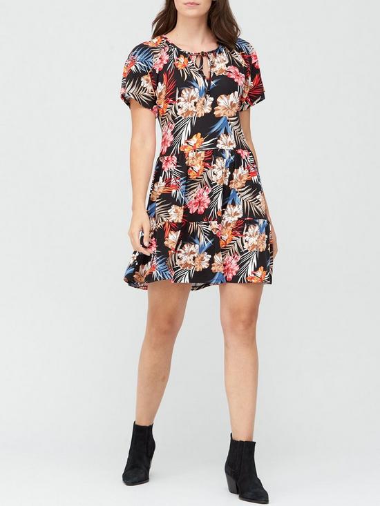 front image of v-by-very-tiered-jersey-dress-tropical-print
