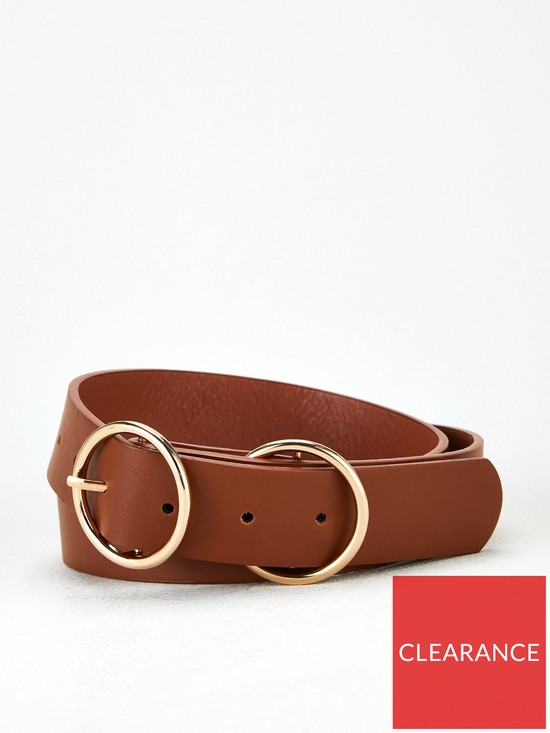 front image of v-by-very-ola-double-buckle-belt-tan