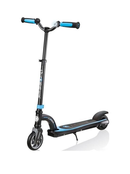 front image of plum-globber-one-k-e-motion-10-v3-scooter-blue-and-black