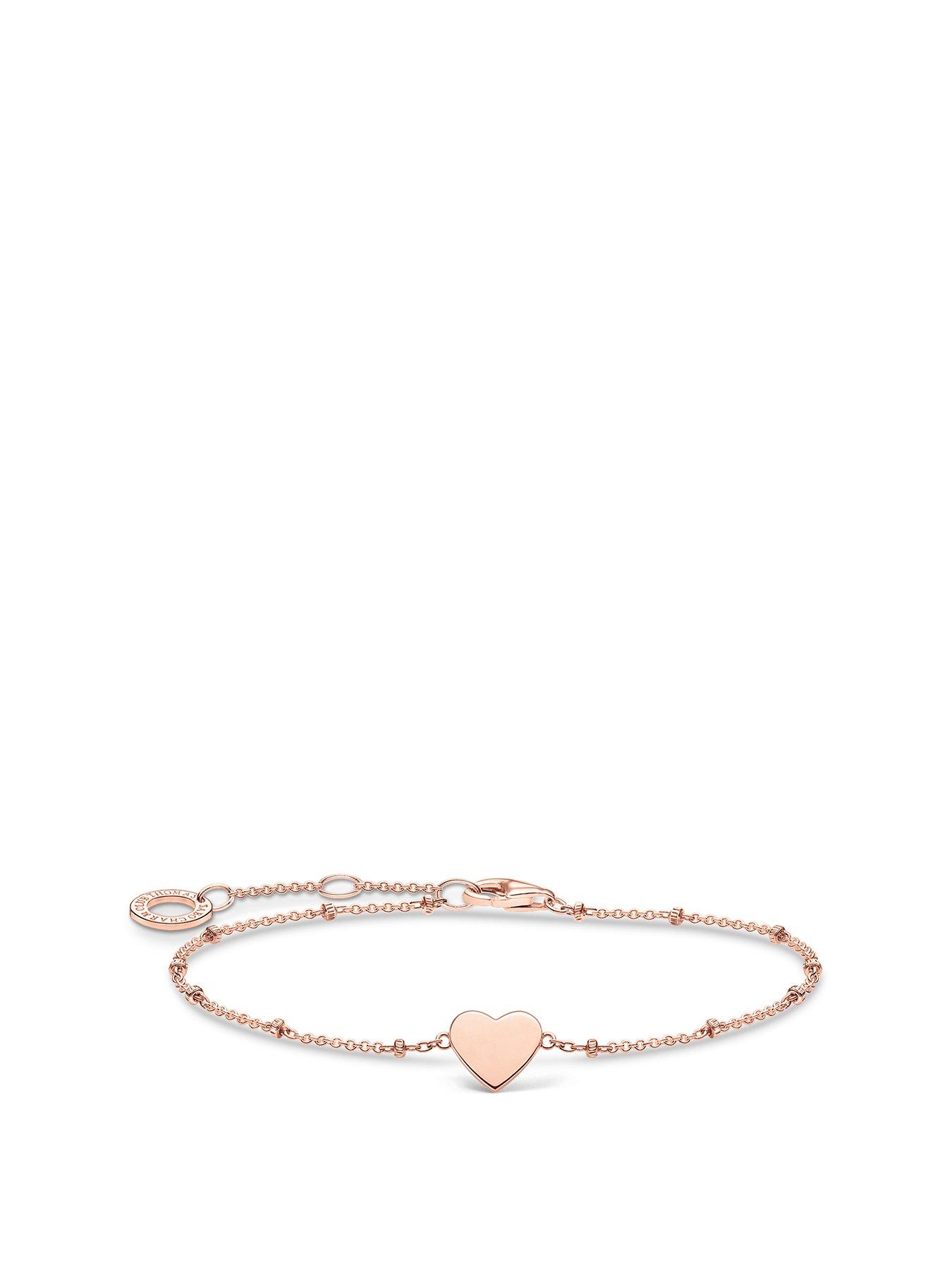 Product photograph of Thomas Sabo Rose Gold Plated Sterling Silver Heart Bracelet from very.co.uk