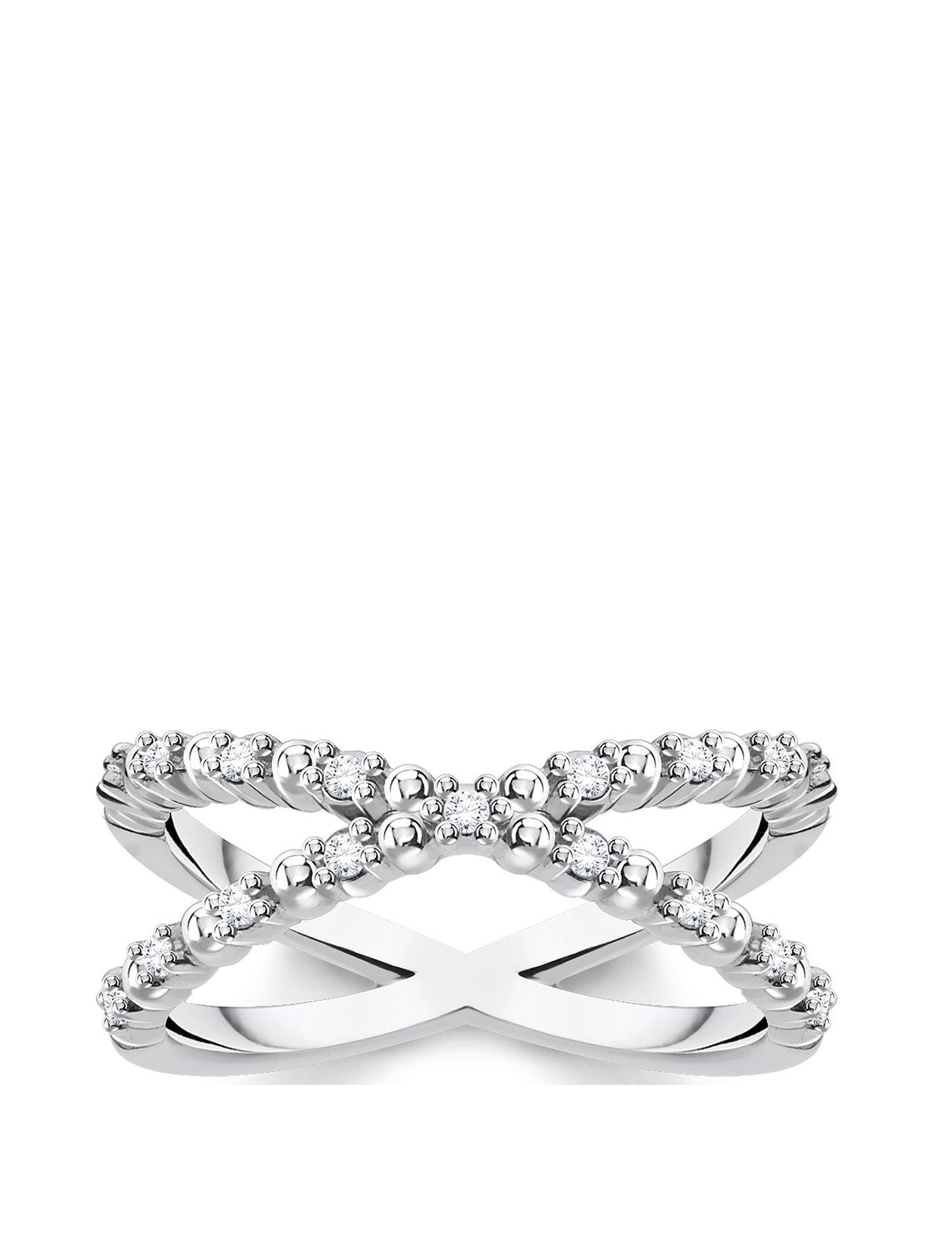 Product photograph of Thomas Sabo Sterling Silver And Cubic Zirconia Stacking Cross Ring from very.co.uk