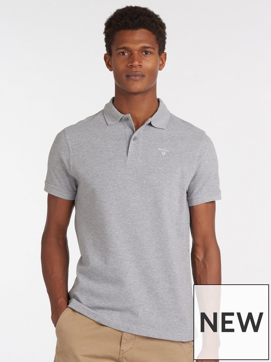 front image of barbour-sports-tailored-fit-polo-shirt-grey