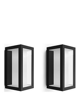 Product photograph of Philips Hue Hue Impress Slim White Amp Colour Ambiance Led Smart Outdoor Wall Light Double Pack from very.co.uk