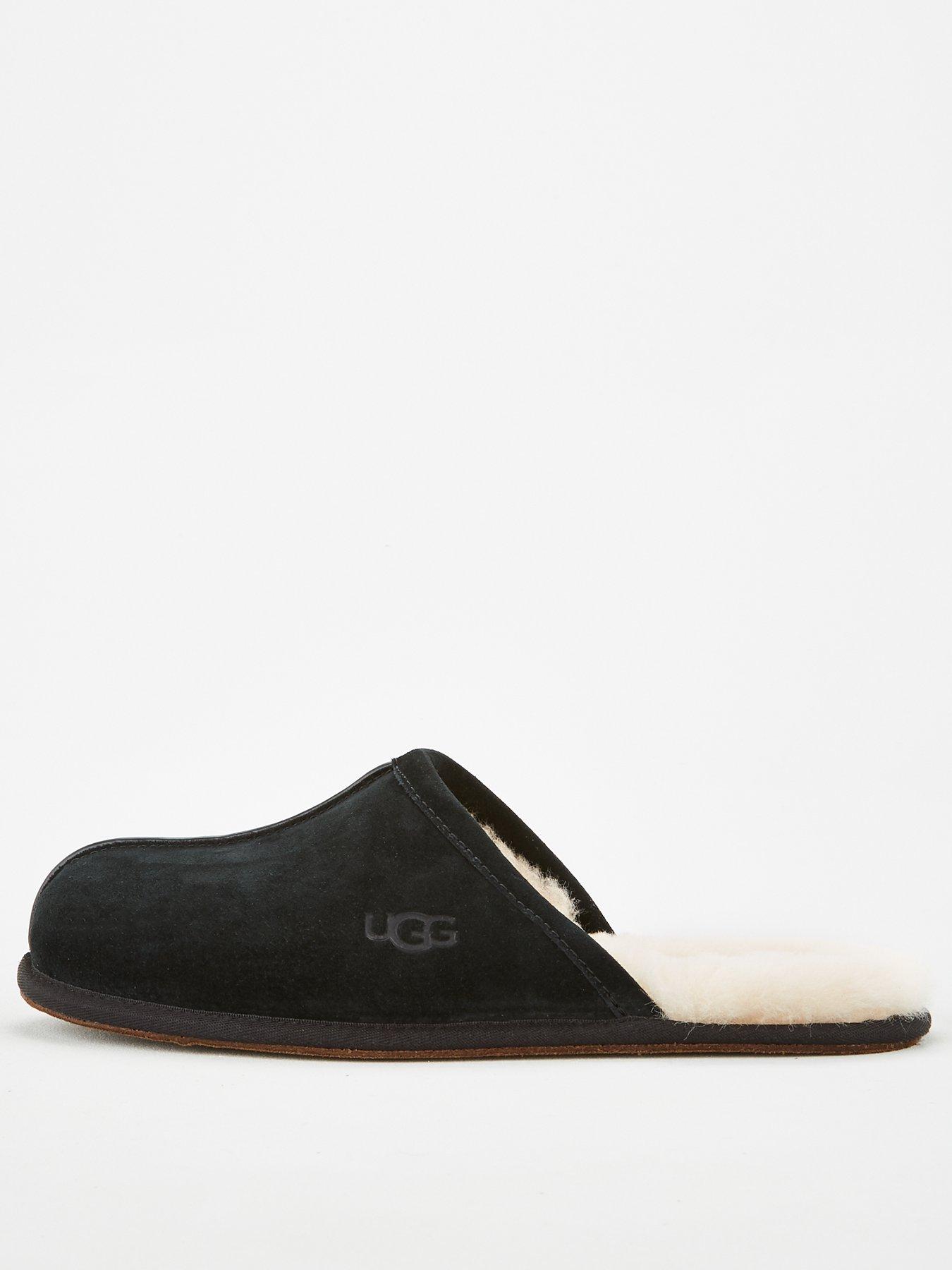 Image 3 of 6 of UGG Mens Wool Lined Slip-On Leather Scuff Slippers - Black