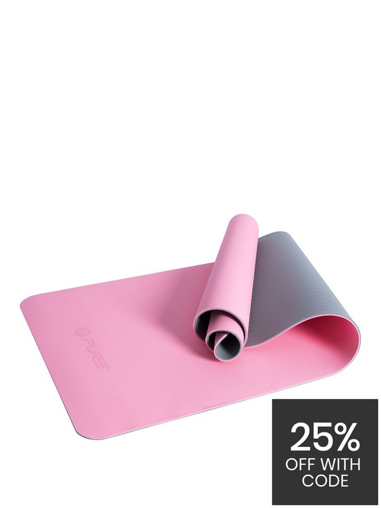 front image of pure2improve-yoga-mat-pinkgrey