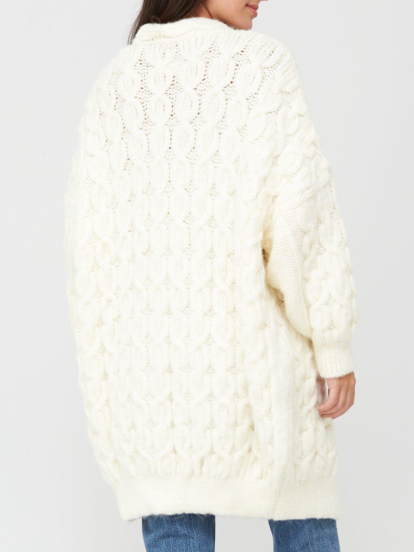 long cream cable knit cardigan