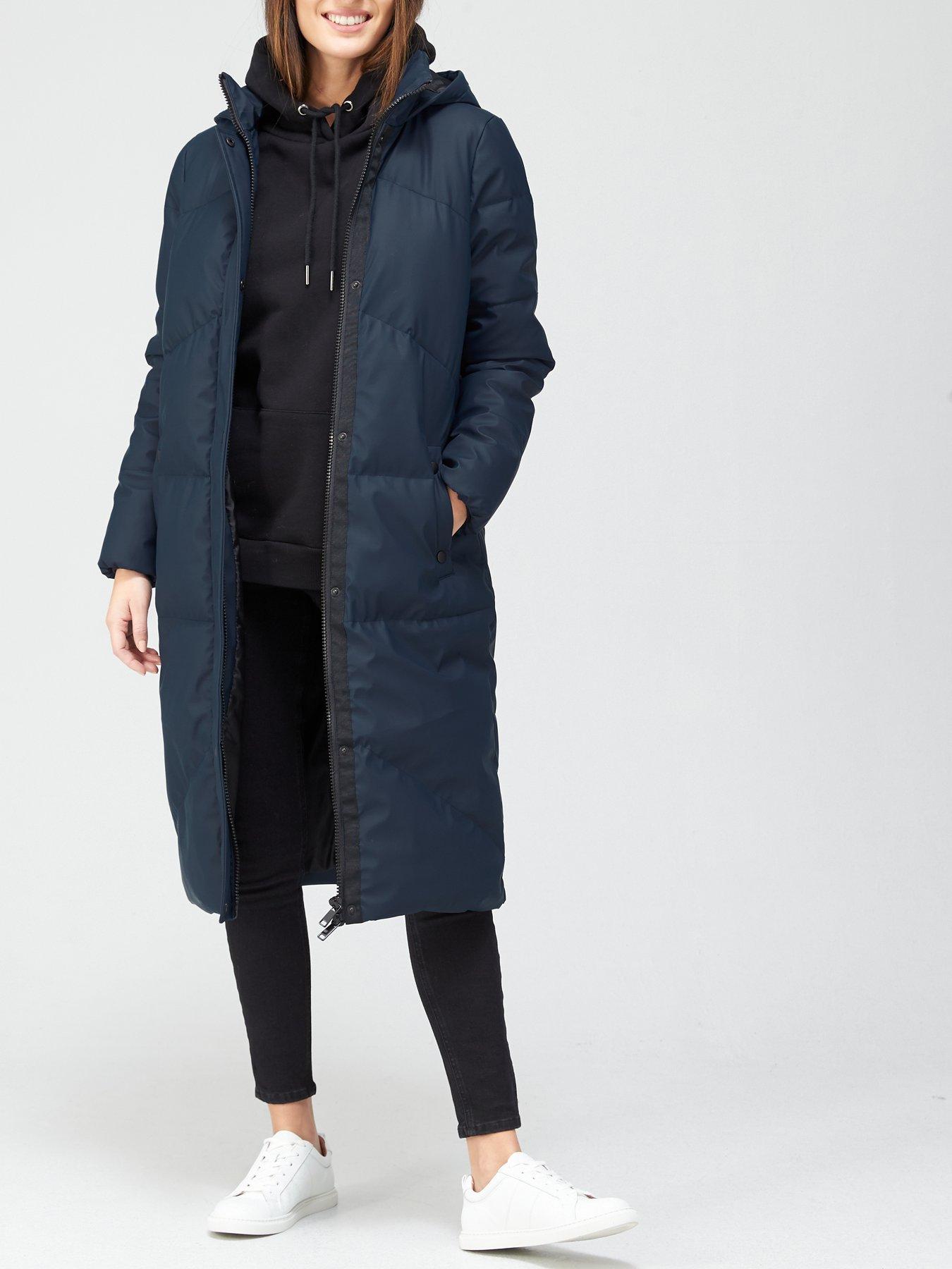 navy quilted long coat