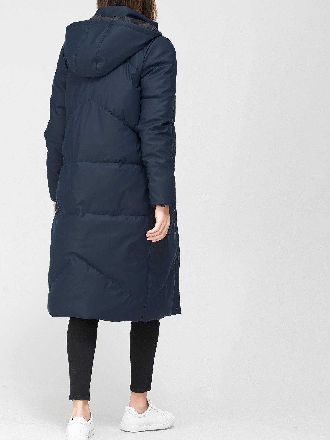 navy quilted long coat