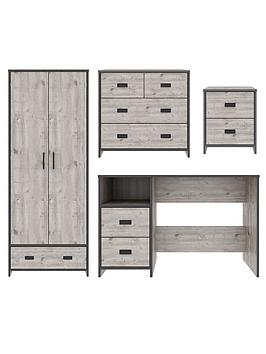 Product photograph of Very Home Jackson 4 Piece Package - Kids 2 Door 1 Drawer Wardrobe 2 2 Drawer Chest 2 Drawer Bedside Chest And Desk - Mexican Grey from very.co.uk