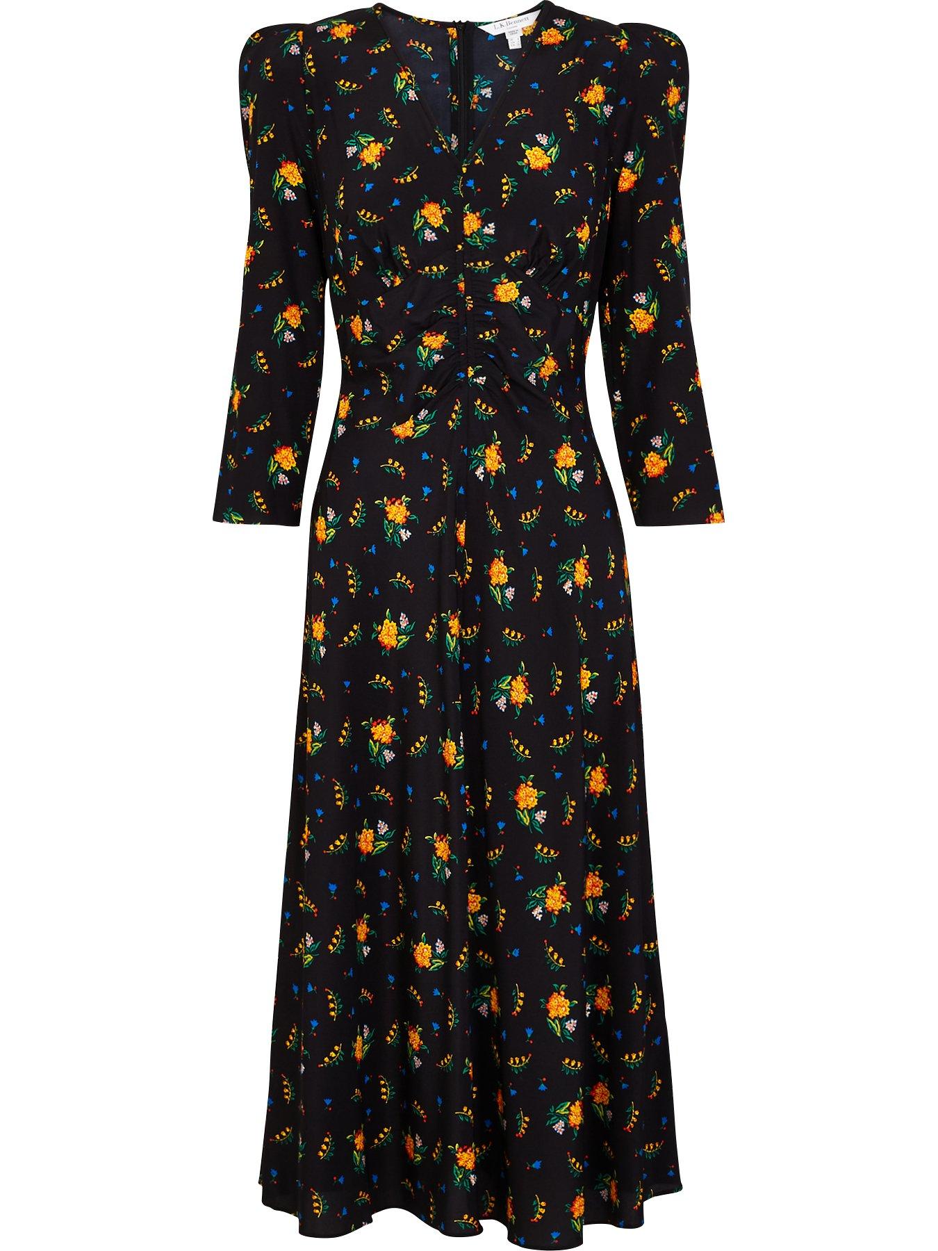 L.K. Bennett Gabrielle Forget Me Not Print Puff Shoulder Midi Dress ...