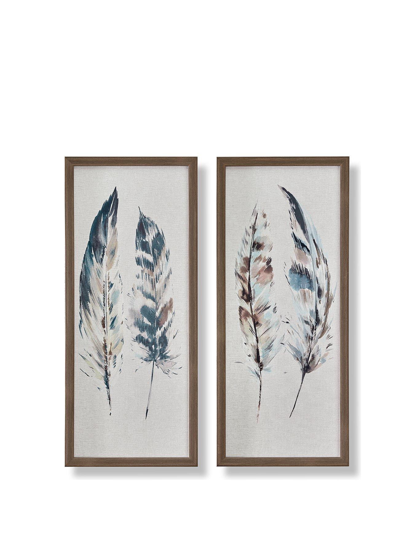 Art For The Home Set Of 2 Painterly Feathers Framed Canvas
