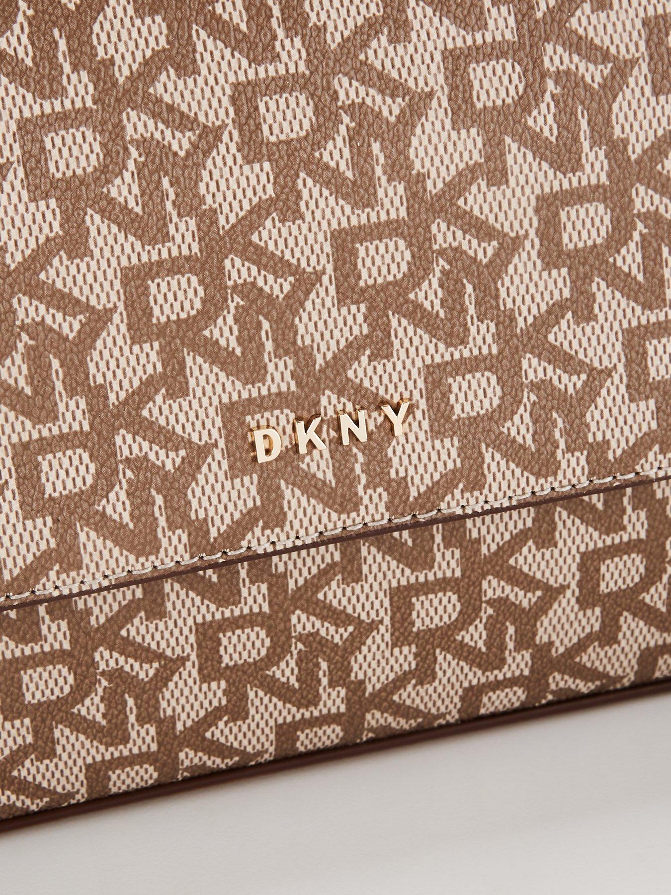 DKNY Bryant Coated Logo Medium Flap Cross Body Bag - Beige - Women