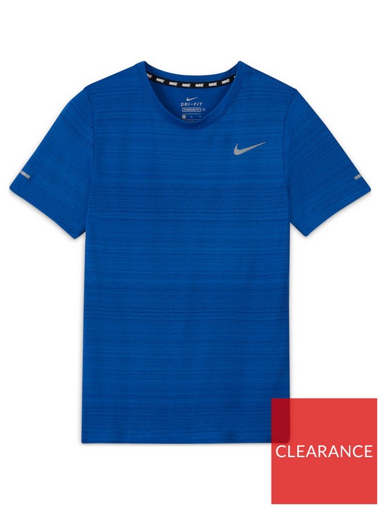 front image of nike-boys-dri-fit-miler-running-t-shirt-blue