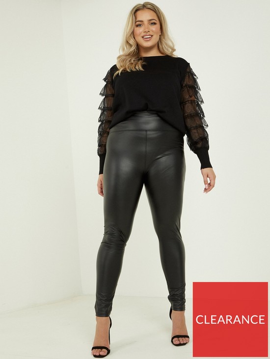 front image of quiz-curve-pu-high-waist-leggings-black
