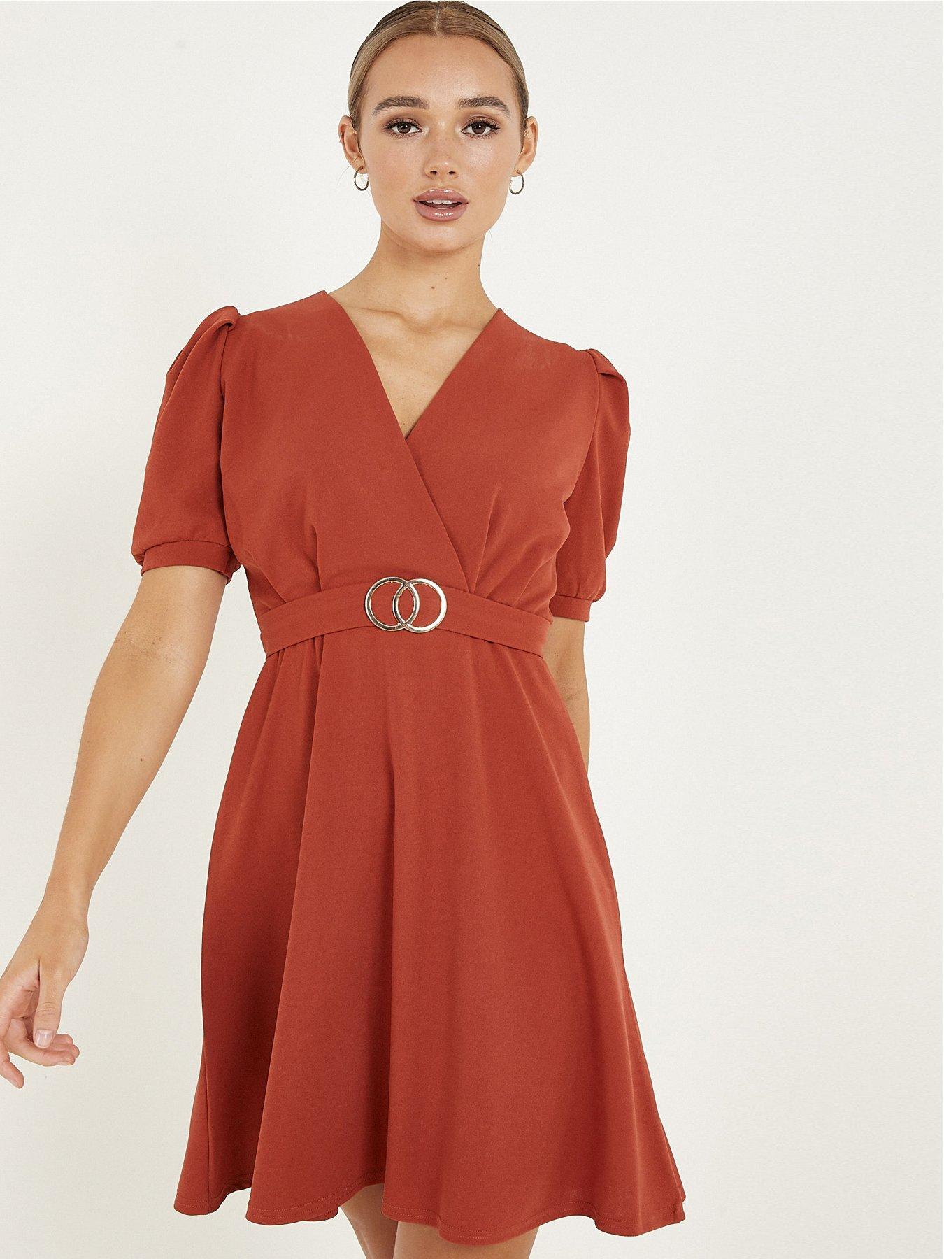 Quiz Scuba Crepe Bardot Knot Hanky Hem 