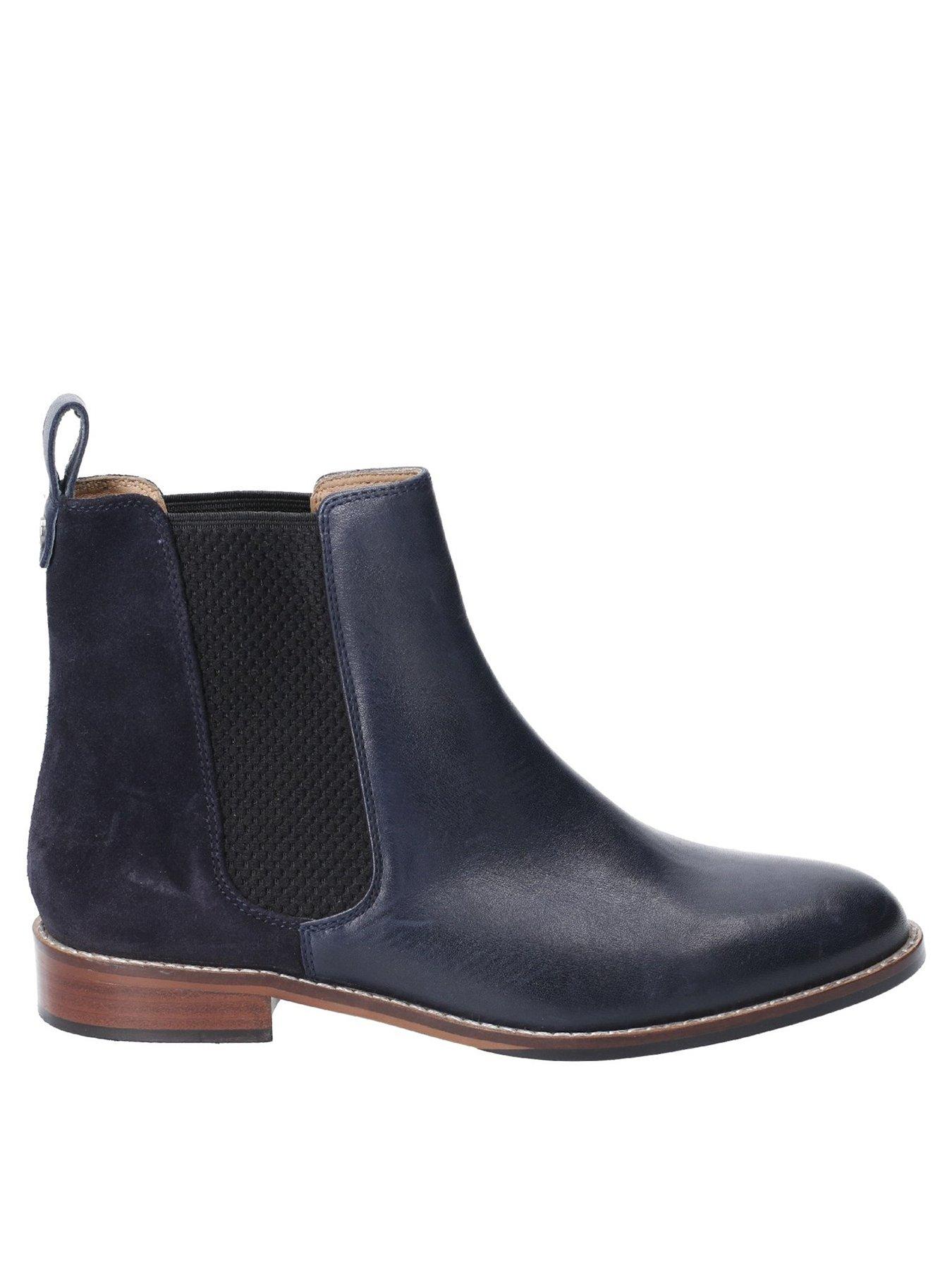 ladies navy blue leather ankle boots