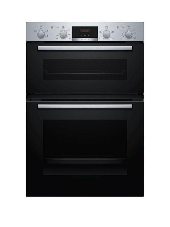 front image of bosch-series-2-mha133br0b-built-in-double-oven-stainless-steel-and-black