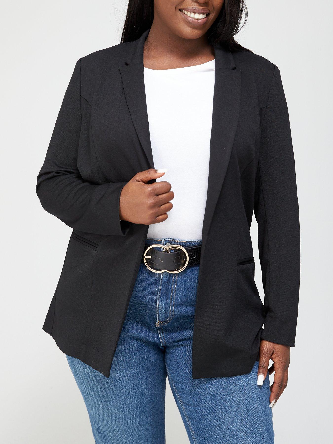 V by Very Curve Stretch Longline Blazer - Black