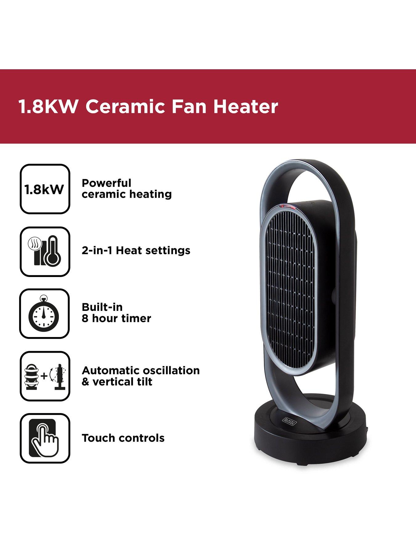 Image 2 of 7 of Black & Decker 1.8KW Ceramic Fan Heater with 8 Hour Timer, Touch Controls, Black, BXSH37010GB