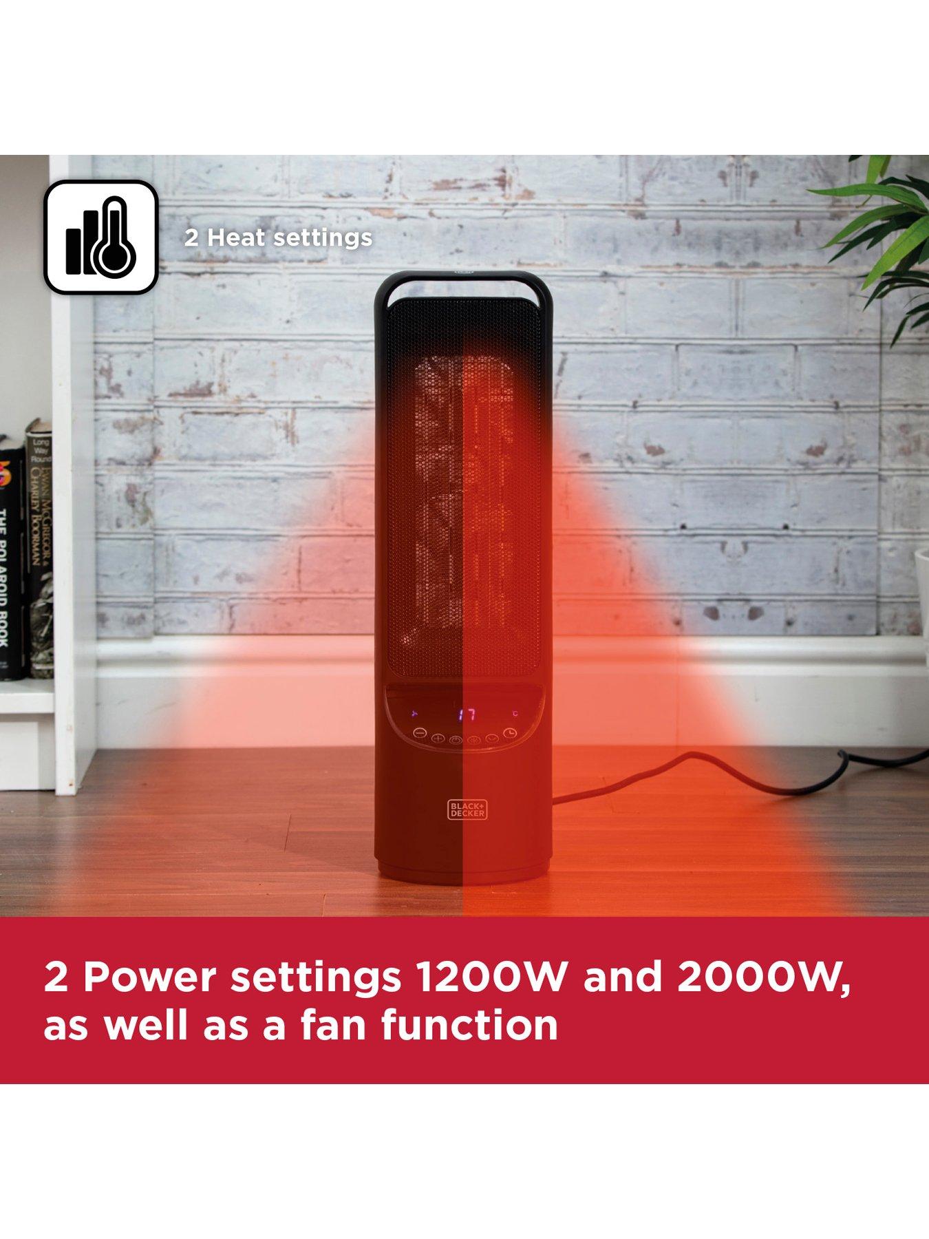 Image 4 of 6 of Black & Decker Digital Oscillating Ceramic Tower Heater, Remote Control and 12 hour timer, 2kW, Black, BXSH44007GB